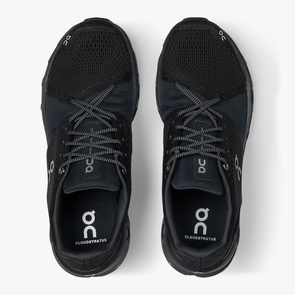 Black Men's On Running Cloudstratus Road Running Shoes | EFU2179AM