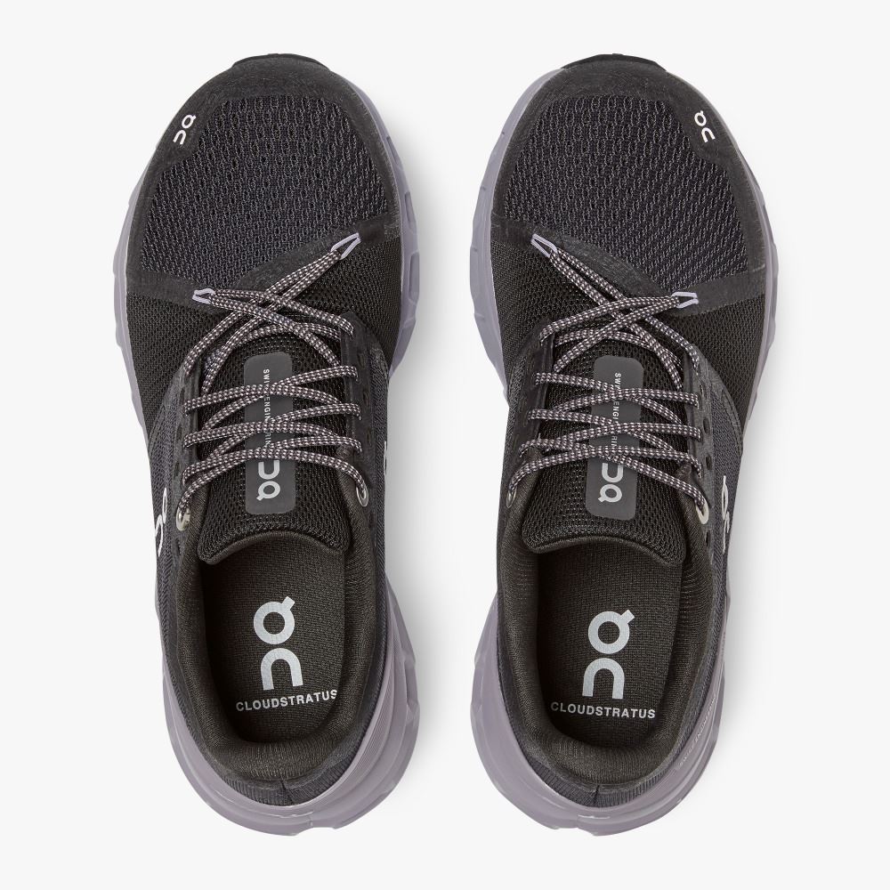 Black Women's On Running Cloudstratus Road Running Shoes | KIF4280OL