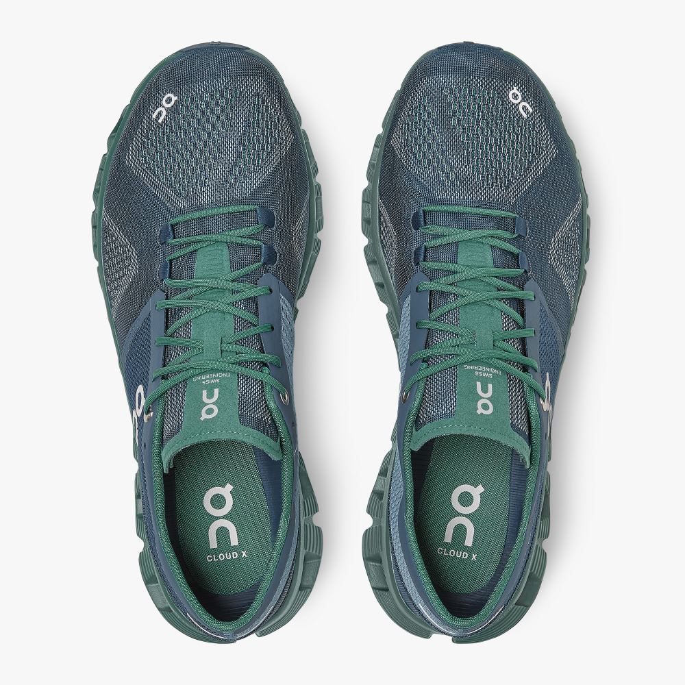 Blue Green Men's On Running Cloud X Road Running Shoes | OZL9216ZZ