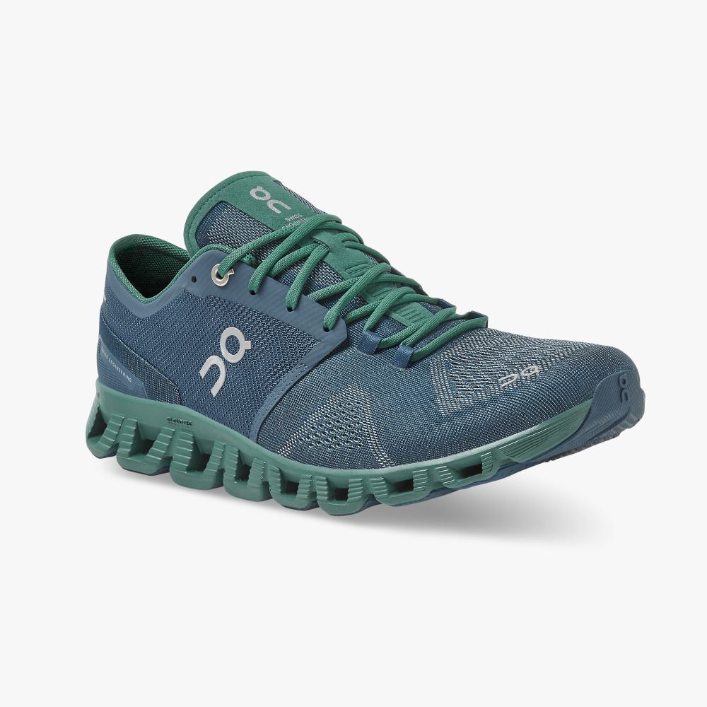 Blue Green Men's On Running Cloud X Road Running Shoes | OZL9216ZZ