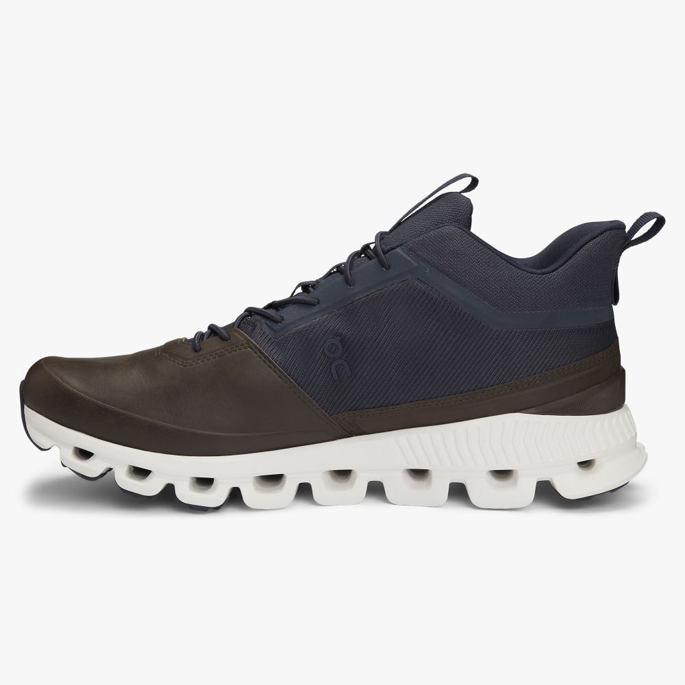 Brown Navy Men's On Running Cloud Hi Sneakers | CEG6832TD