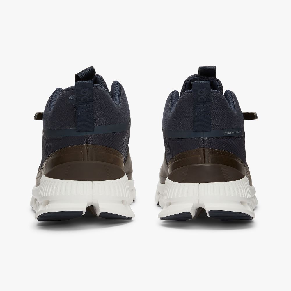 Brown Navy Men's On Running Cloud Hi Sneakers | CEG6832TD