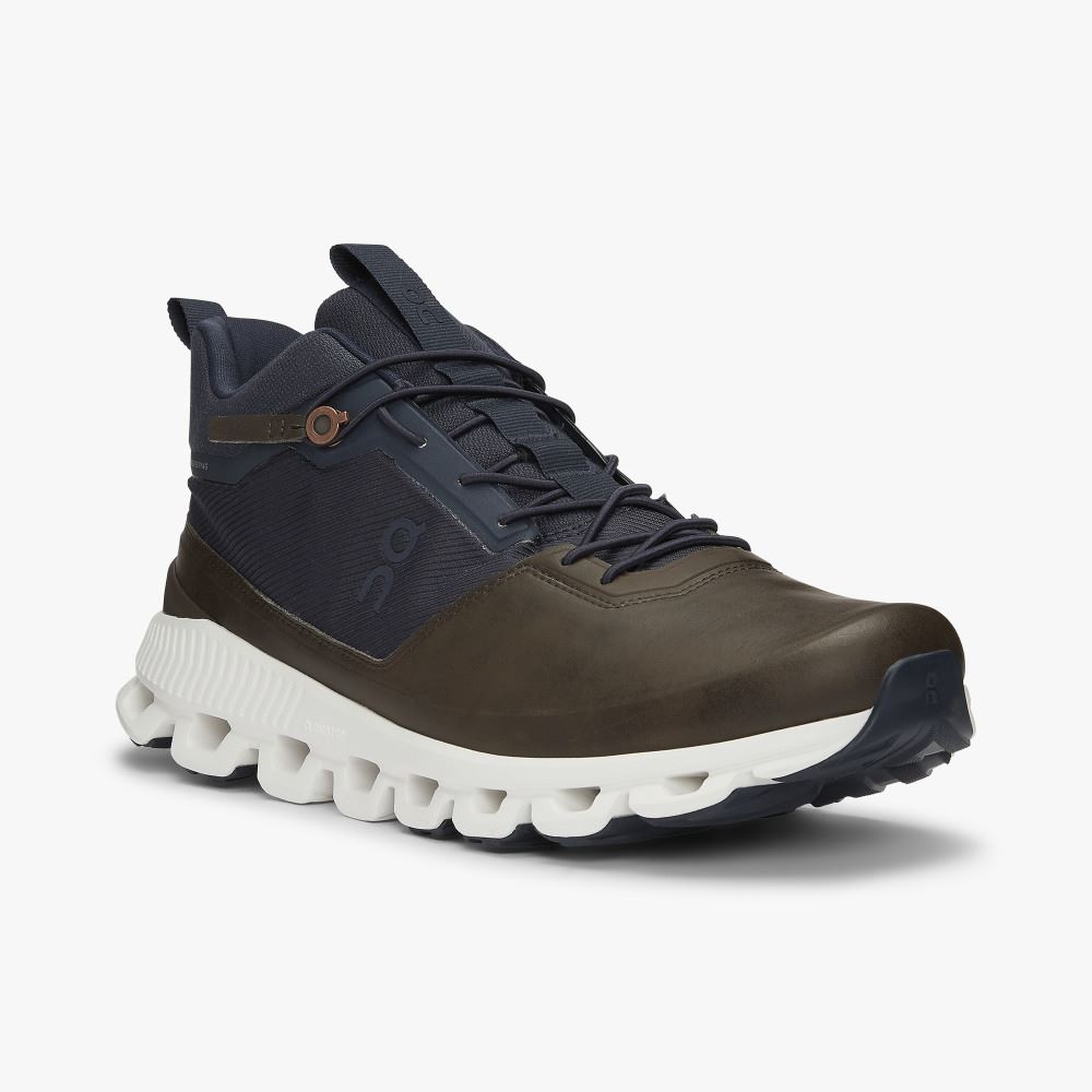 Brown Navy Men's On Running Cloud Hi Sneakers | CEG6832TD
