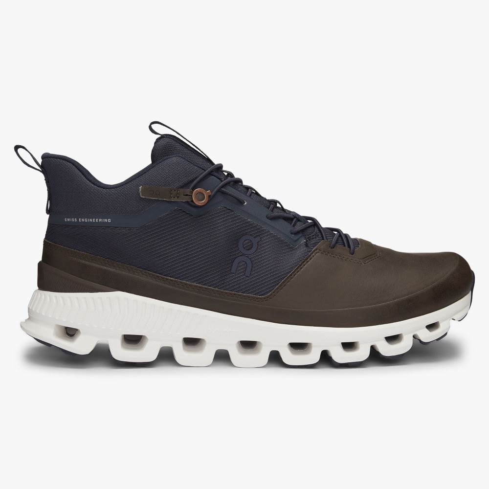 Brown Navy Men\'s On Running Cloud Hi Sneakers | CEG6832TD