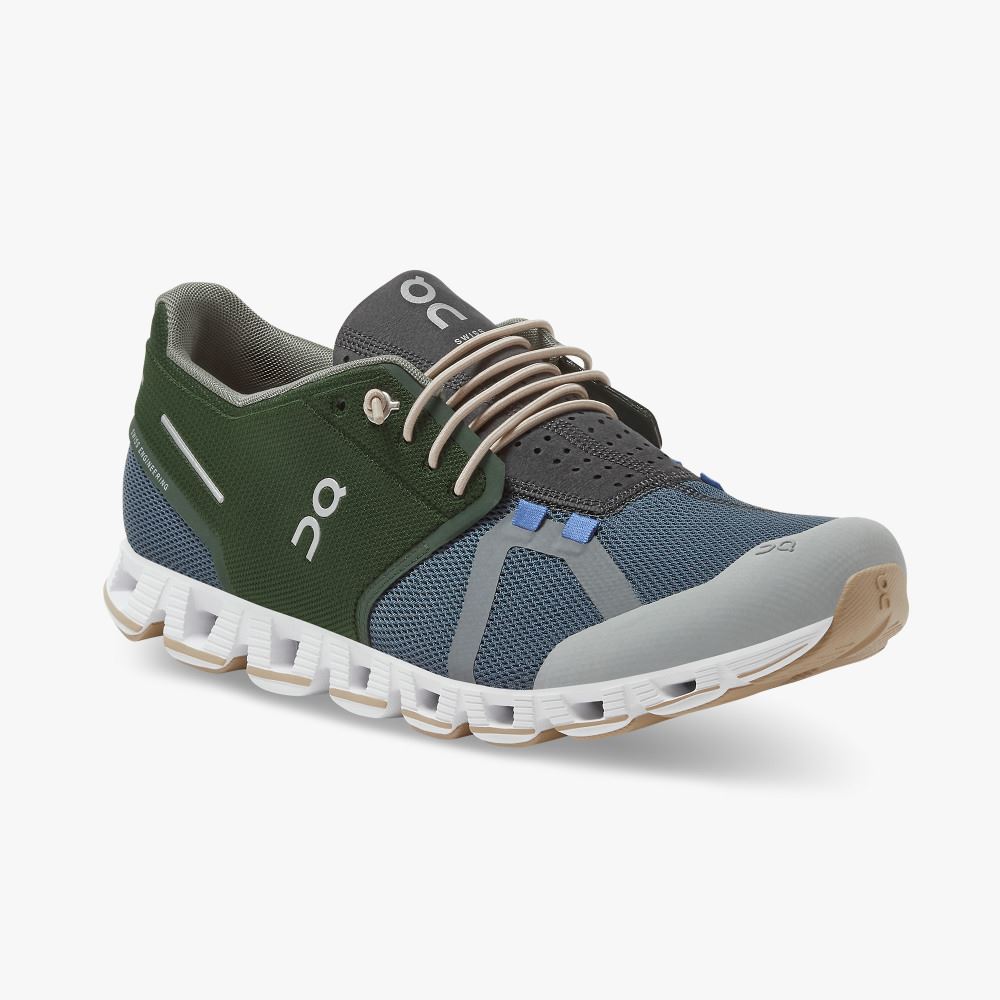 Green Blue Men's On Running Cloud Sneakers | ISK4661PW