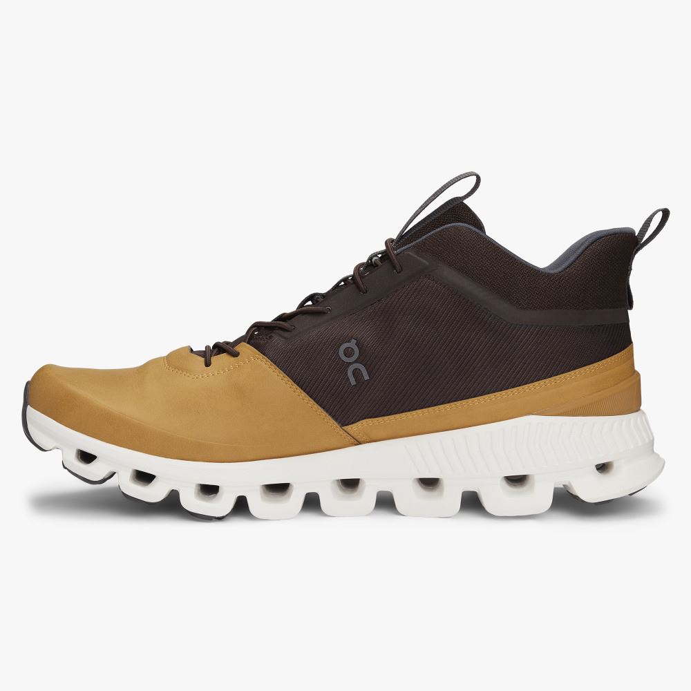 Yellow Brown Men's On Running Cloud Hi Sneakers | NOX4822BC