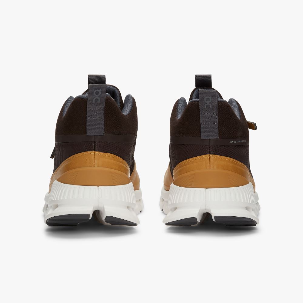 Yellow Brown Men's On Running Cloud Hi Sneakers | NOX4822BC