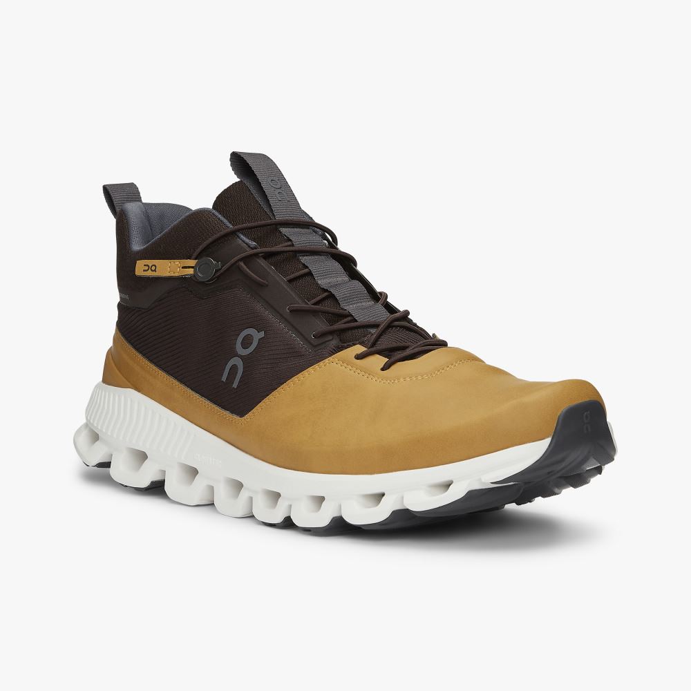 Yellow Brown Men's On Running Cloud Hi Sneakers | NOX4822BC