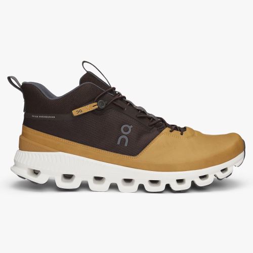 Yellow Brown Men's On Running Cloud Hi Sneakers | NOX4822BC